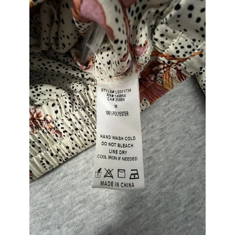 Sage The Label Wrap Blouse‎ Womens Medium Cream Floral Polka Dot Satin LS Top